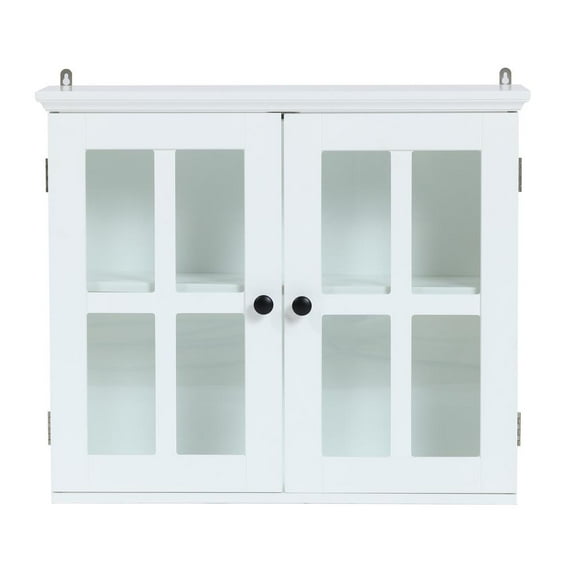 LuxenHome White MDF Wood Glass Pane Bathroom Wall Cabinet