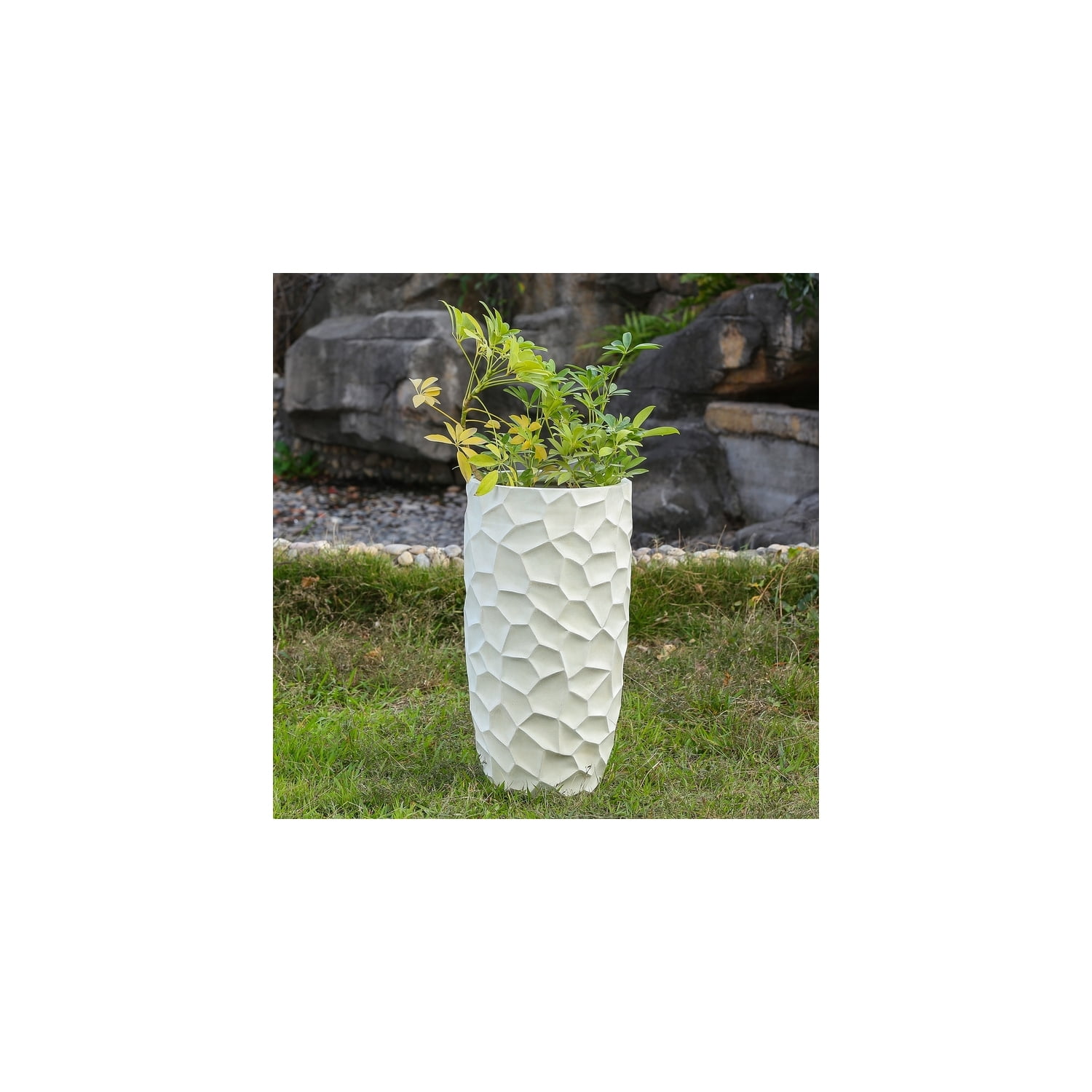 Elegant White Geometric 22" MgO Round Planter for Indoor & Outdoor