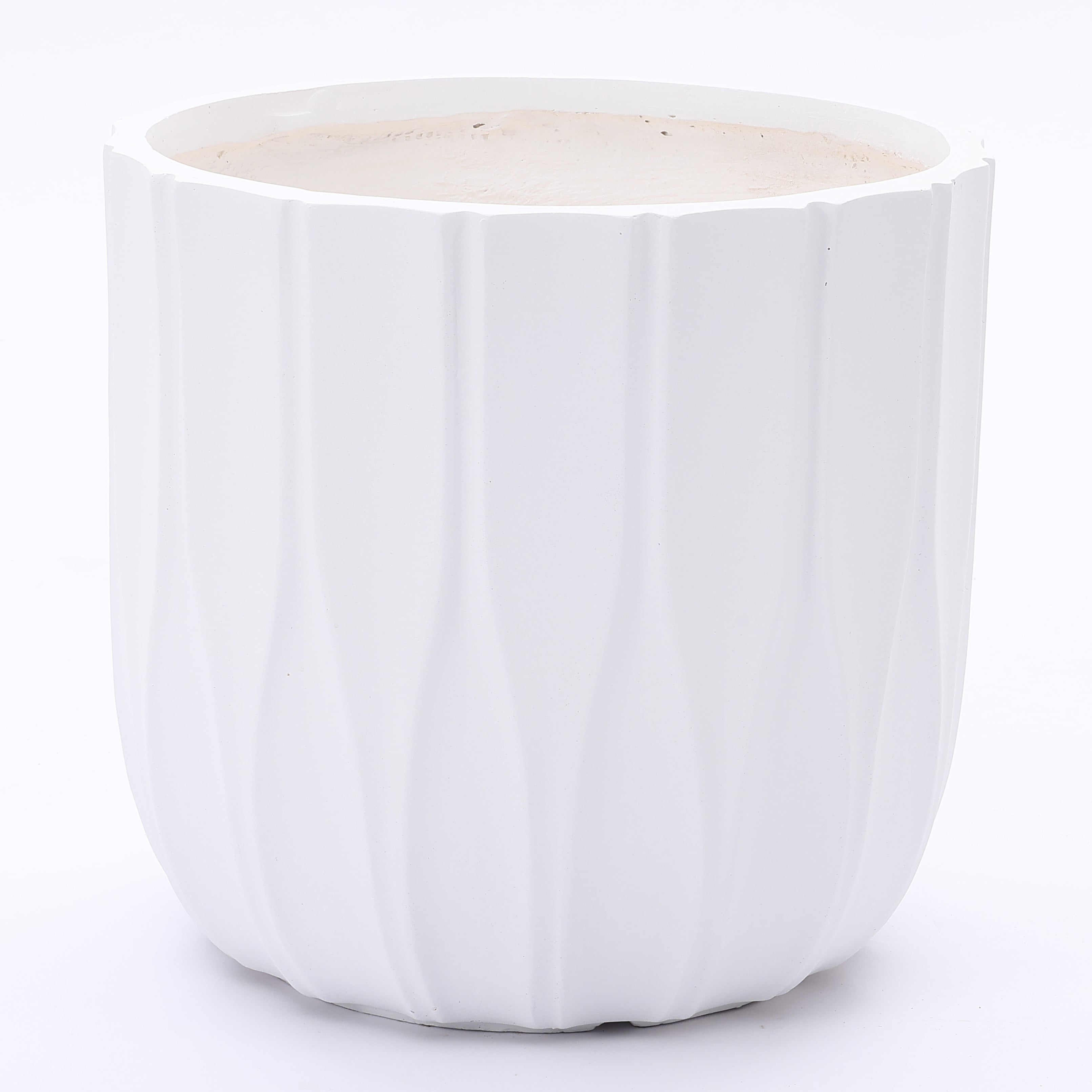 Contemporary Matte White 14.5" Fluted Round Planter