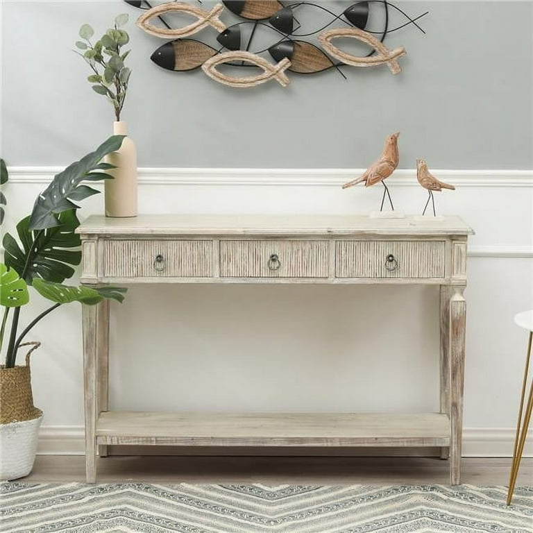 Whitewash console table with on sale drawers