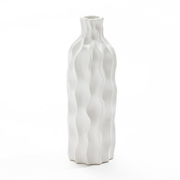 LuxenHome White Waves Ceramic 15.75-Inch Tall Round Vase