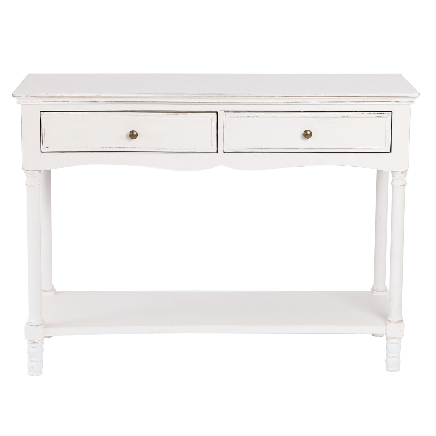Brighton Distressed White Wood 2-Drawer Storage Console Table