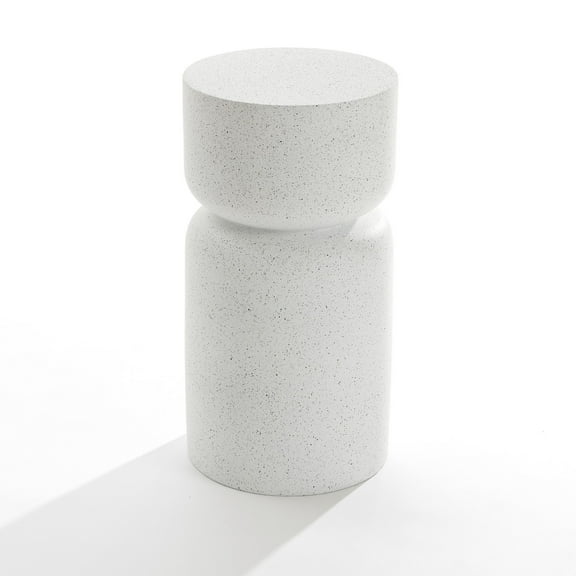 LuxenHome White with Gray Flecks Pillar Round MgO Side Table, Indoors and Outdoors