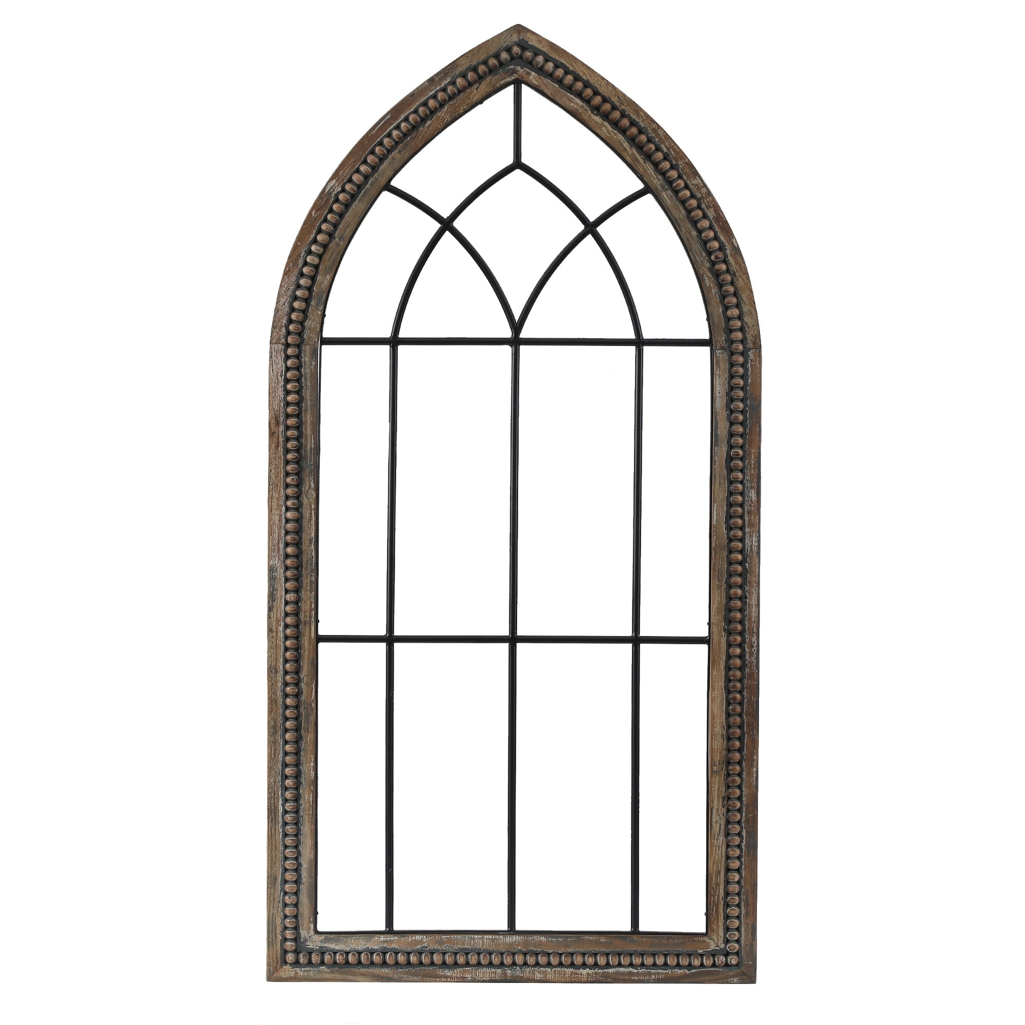Rustic Brown Wood and Black Metal Cathedral Wall Decor