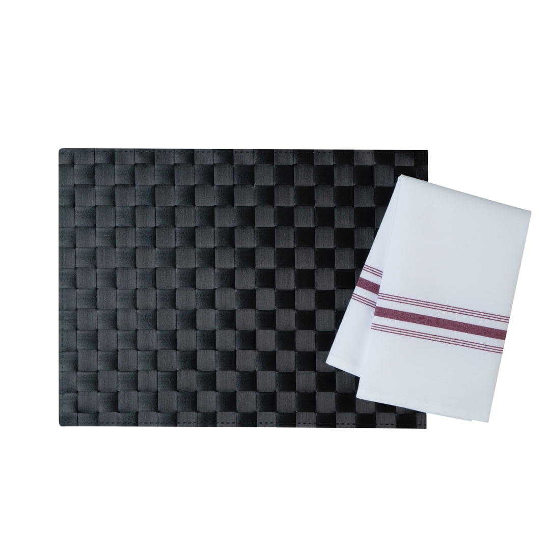 Luxenap White Woven Cloth Bistro Napkin - Red Stripe - 18 1/2 inch x 22 3/4 inch - 10 Count Box