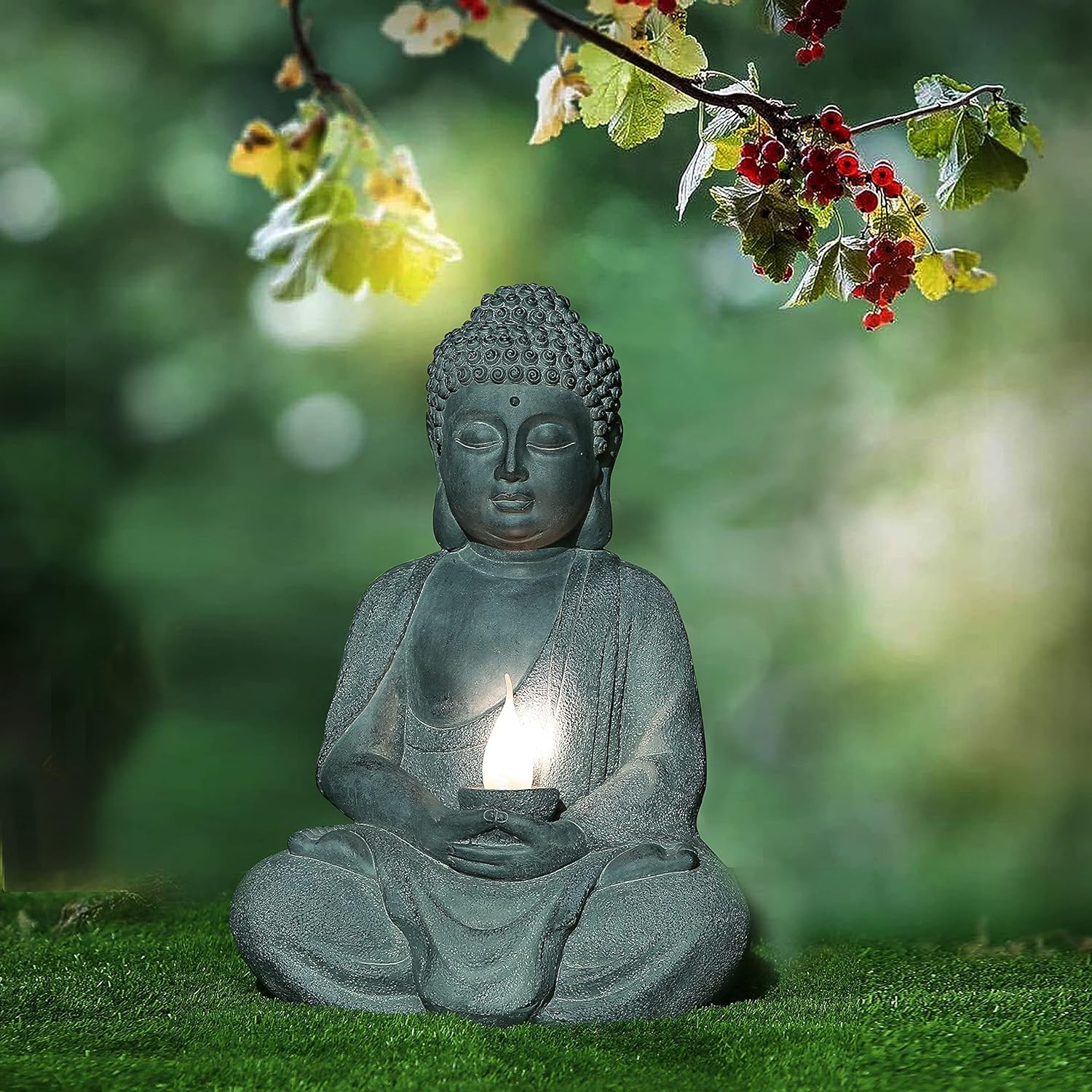 Luxenhome 20" Fiber Stone Meditating Buddha Garden Statue, Buddha