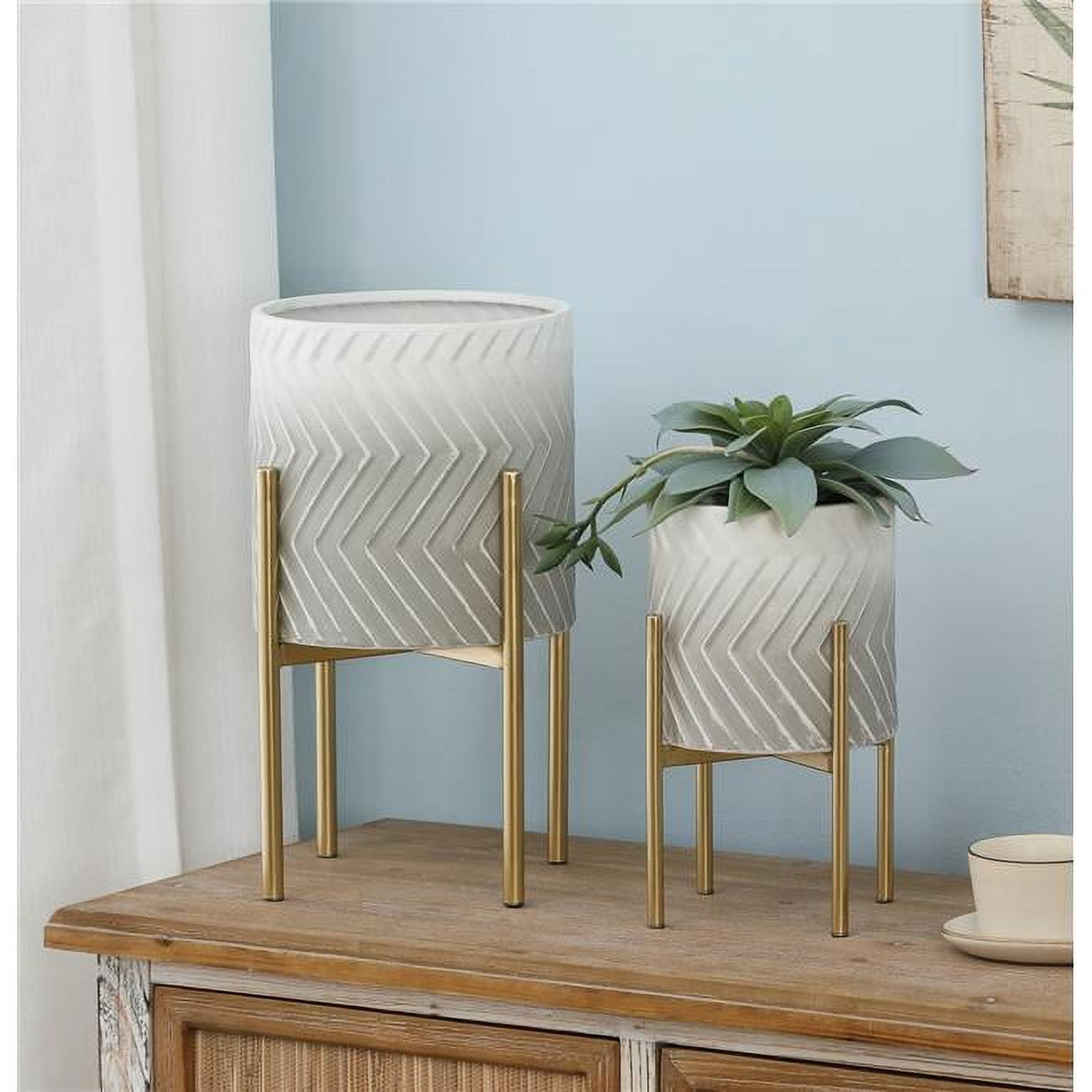 Luxenhome WHPL1459 Gray & White Metal Cachepot Planter with Gold Metal ...