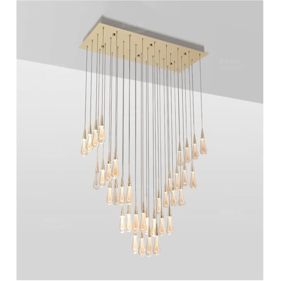 Luxera 36-Light LED Raindrop Chandelier, Gold Aluminum Glass Pendant Light, Adjustable Height Staircase Hotel Lobby Lighting