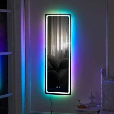 Luxfurni 42"x14"Full Length Mirror with Lights RGB Color Changing Lighted Mirror Wall Mounted Full Body Mirror