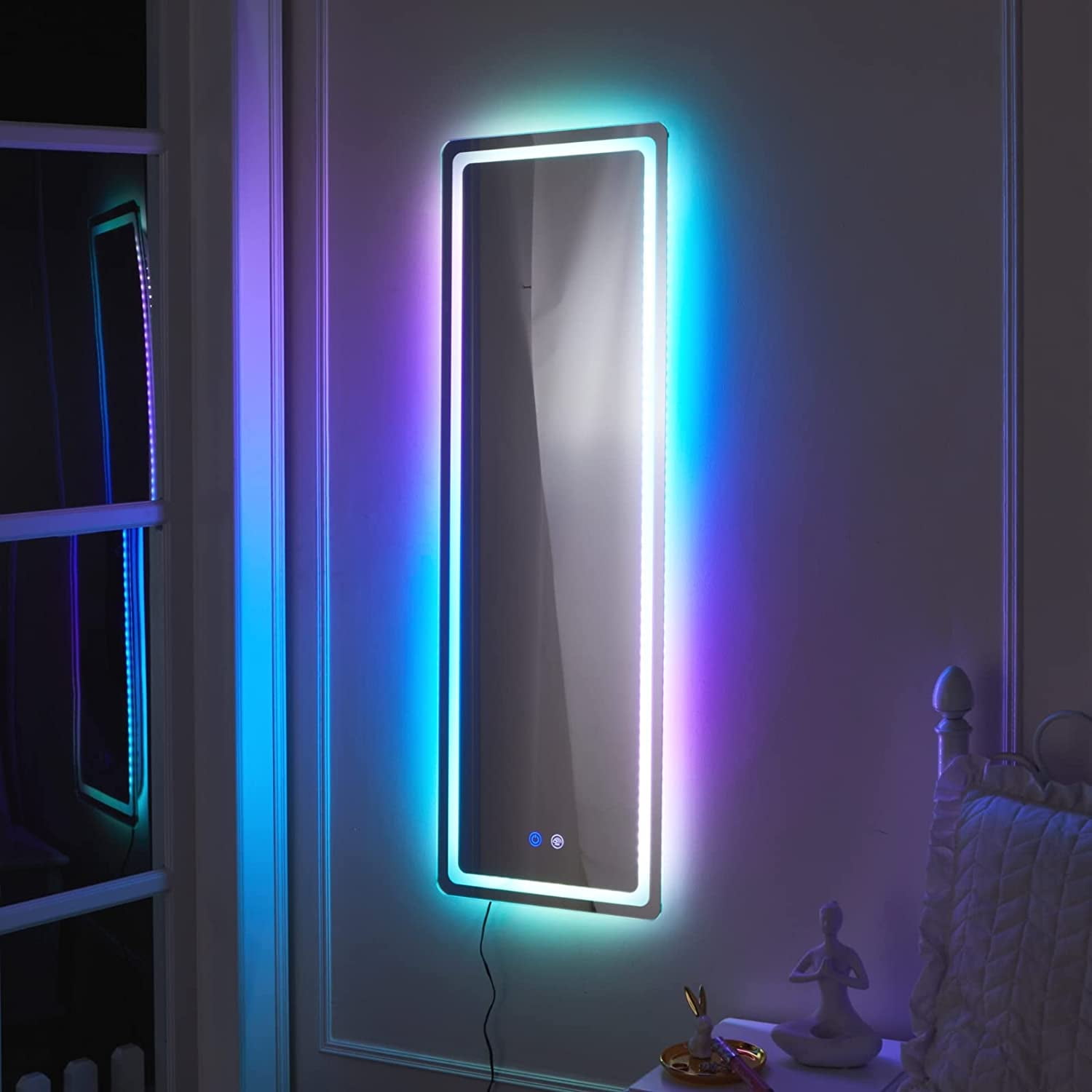 Freestanding Full Length LED Mirrored Jewelry Armoire With 6 Drawers