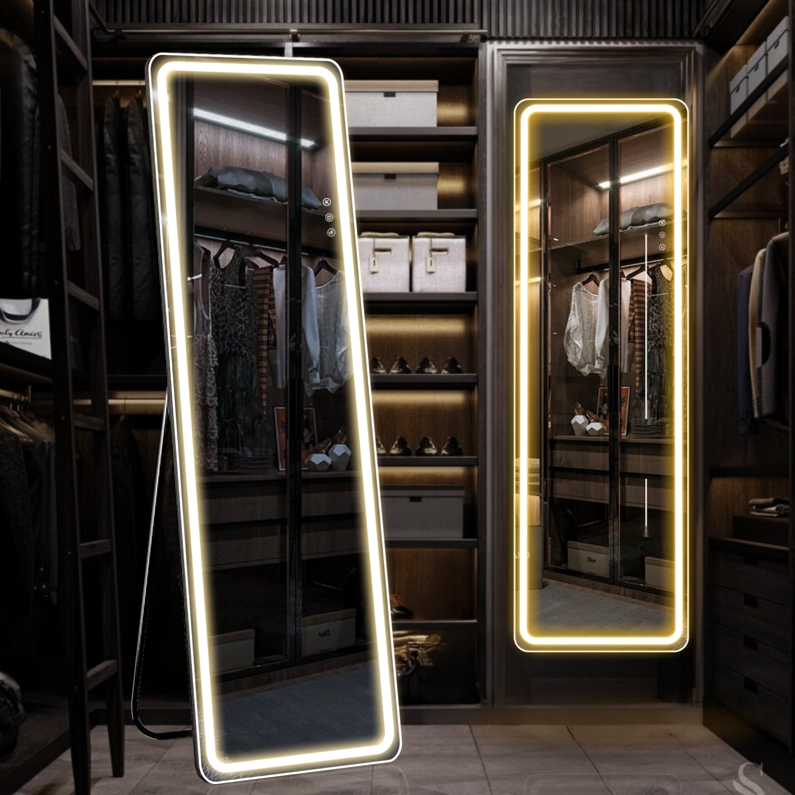 Freestanding Full Length LED Mirrored Jewelry Armoire With 6 Drawers
