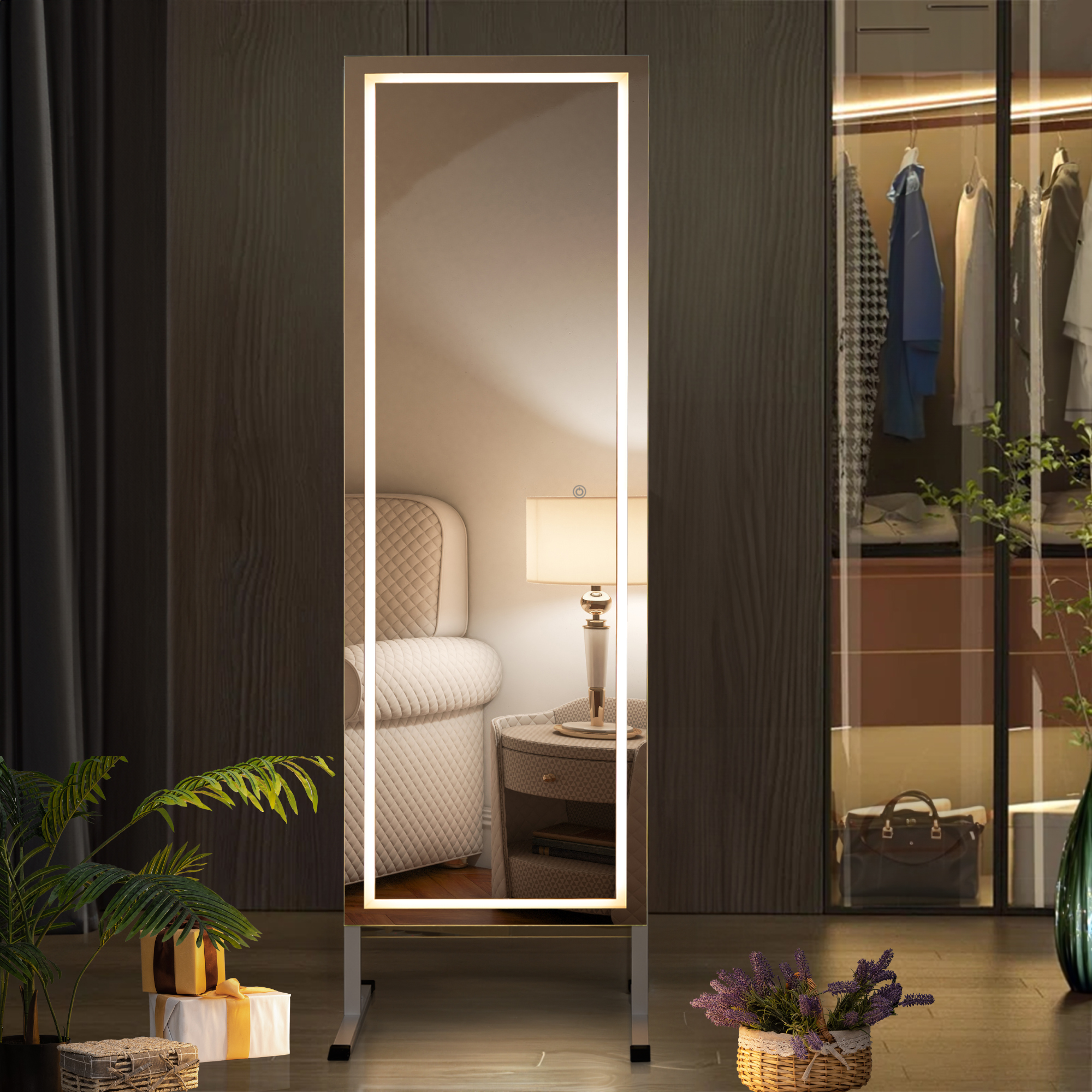 Luxfurni 70.5" x 20" LED Full Length Mirror Standing Floor Mirror,White ...