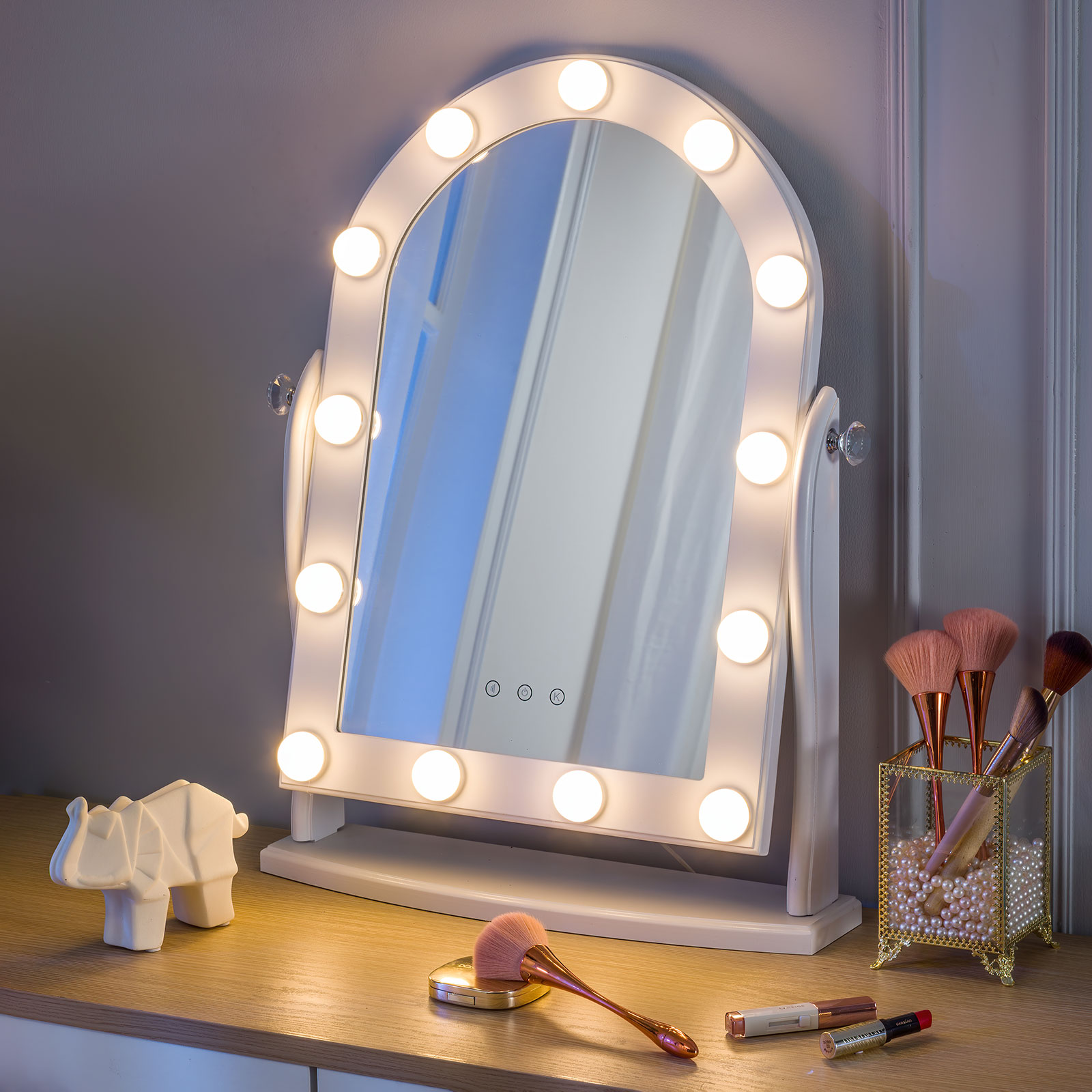 Luxfurni Vanity Mirror with Lights Large Hollywood Vanity Mirror MDF White Tabletop Mirror