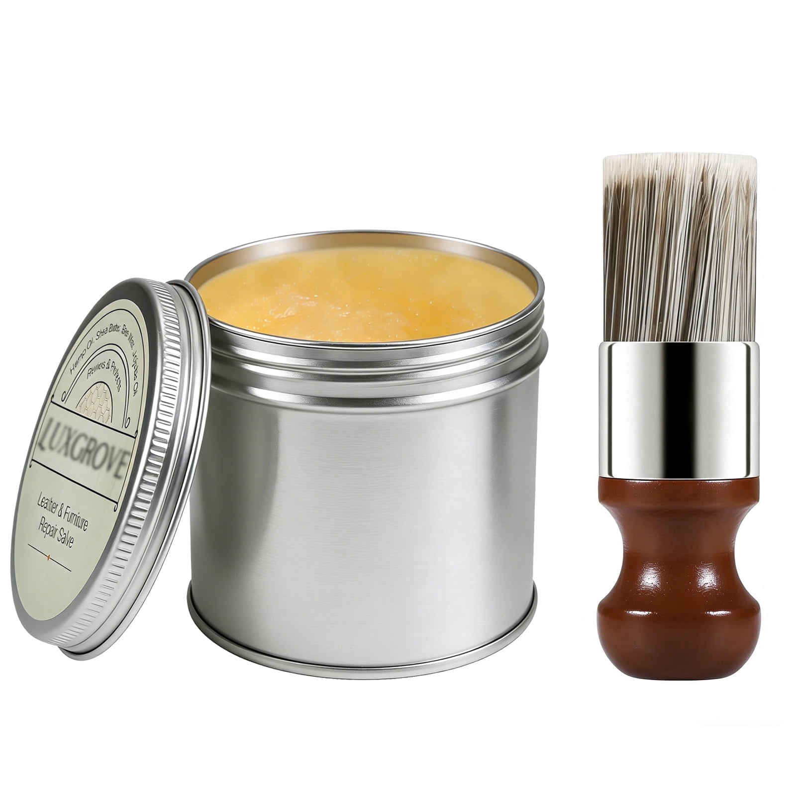 Luxgrove Leather Furniture Salve & Brush Set, Polisher, Moisturizer, And Restorer For Couches And Furniture - Conditioner For Leather Cleaner, Wood, And Vinyl,Leather Furniture Repair Kit-100g