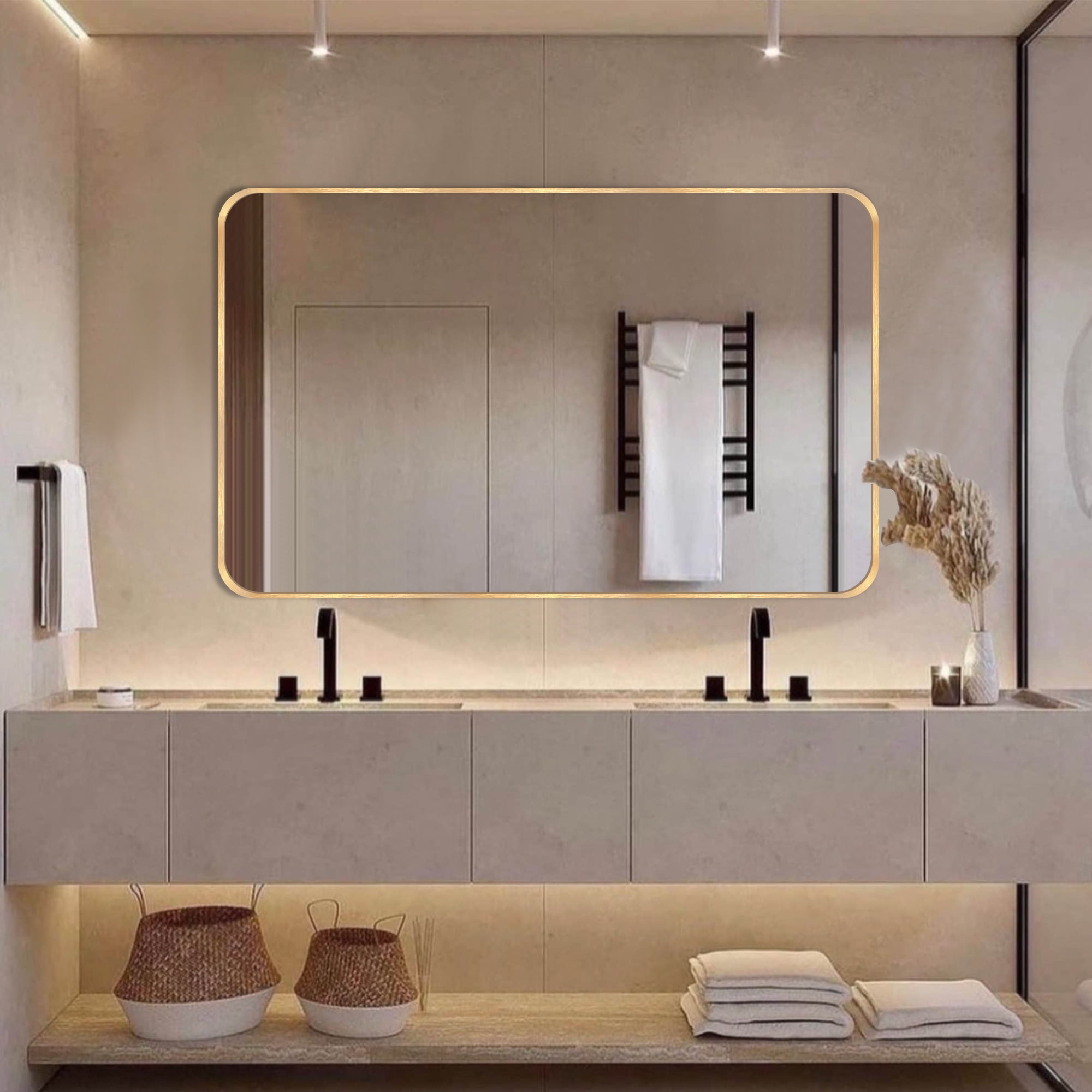 Luxhomez 48" x 30" Rectangle Wall Mirror for Vanity/ Bathroom, Metal ...