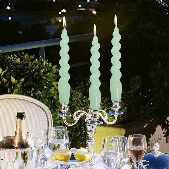 Luxicdy Ivory Taper Candles Stick Spiral Twisted Candles Set of 2 for Decoration Weddings Party Church-Unscented Dripless Candles7.5inch(Green)