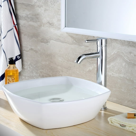 Luxier BSH03-T Single Handle 1-Hole Vessel Bathroom Faucet with Drain Chrome