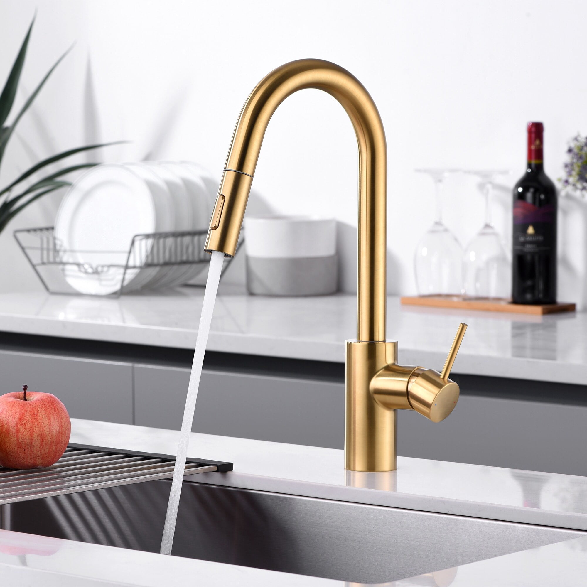 Luxier KTS21 Single Handle Pull Down Sprayer Kitchen Faucet Brushed ...