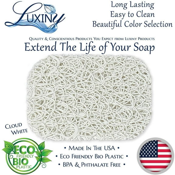 Luxiny American Made Soap Saver, for Soap Dishes & Shower Soap Holders - Helps Handmade Soap Last Longer - Made from Plant Based Environmentally Friendly Bioplastics White - 2 Pack