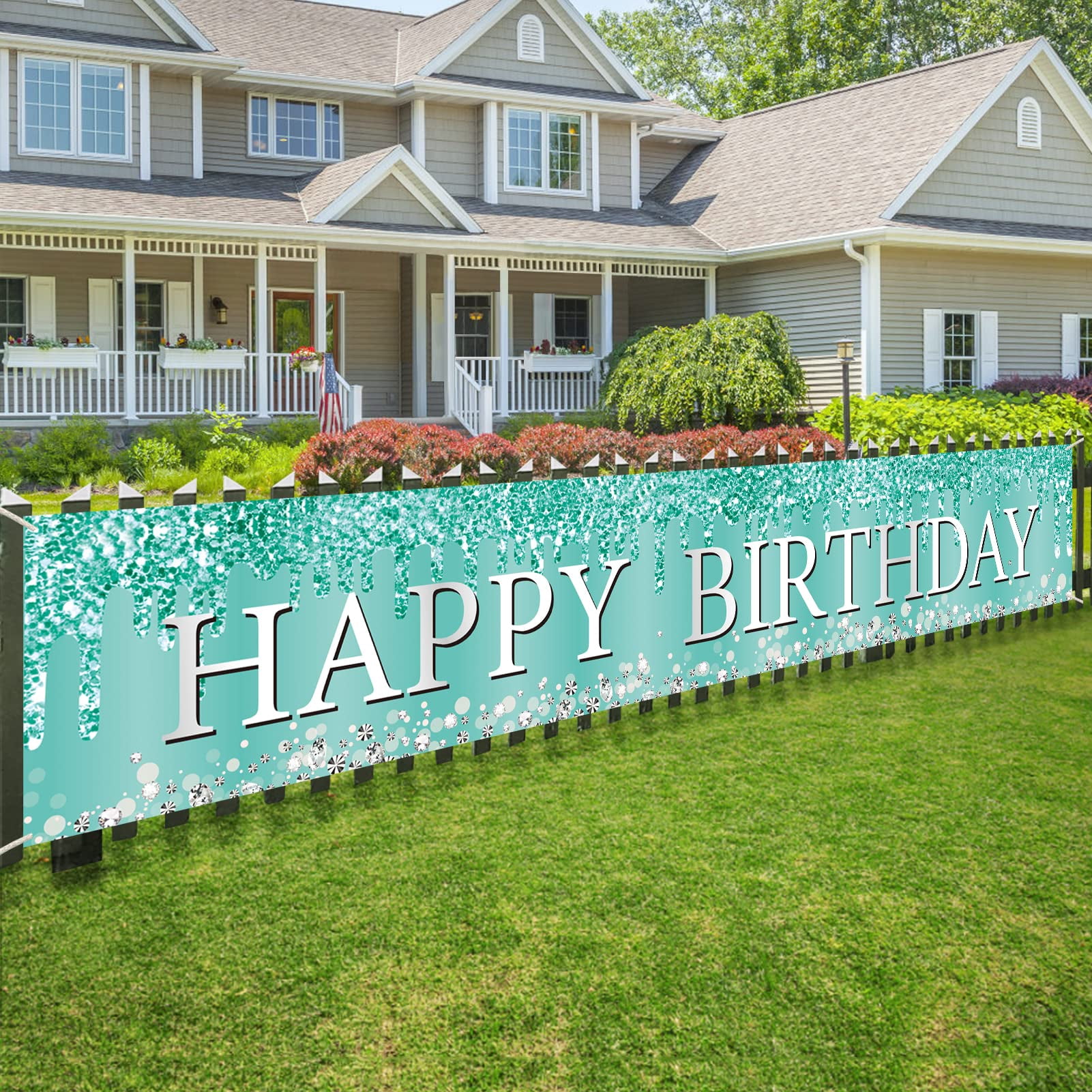 Teal & Silver Glitter Birthday Tablecloth (2-Pack) - 70x42 Inch Disposable Plastic Party Table Cover - View #8