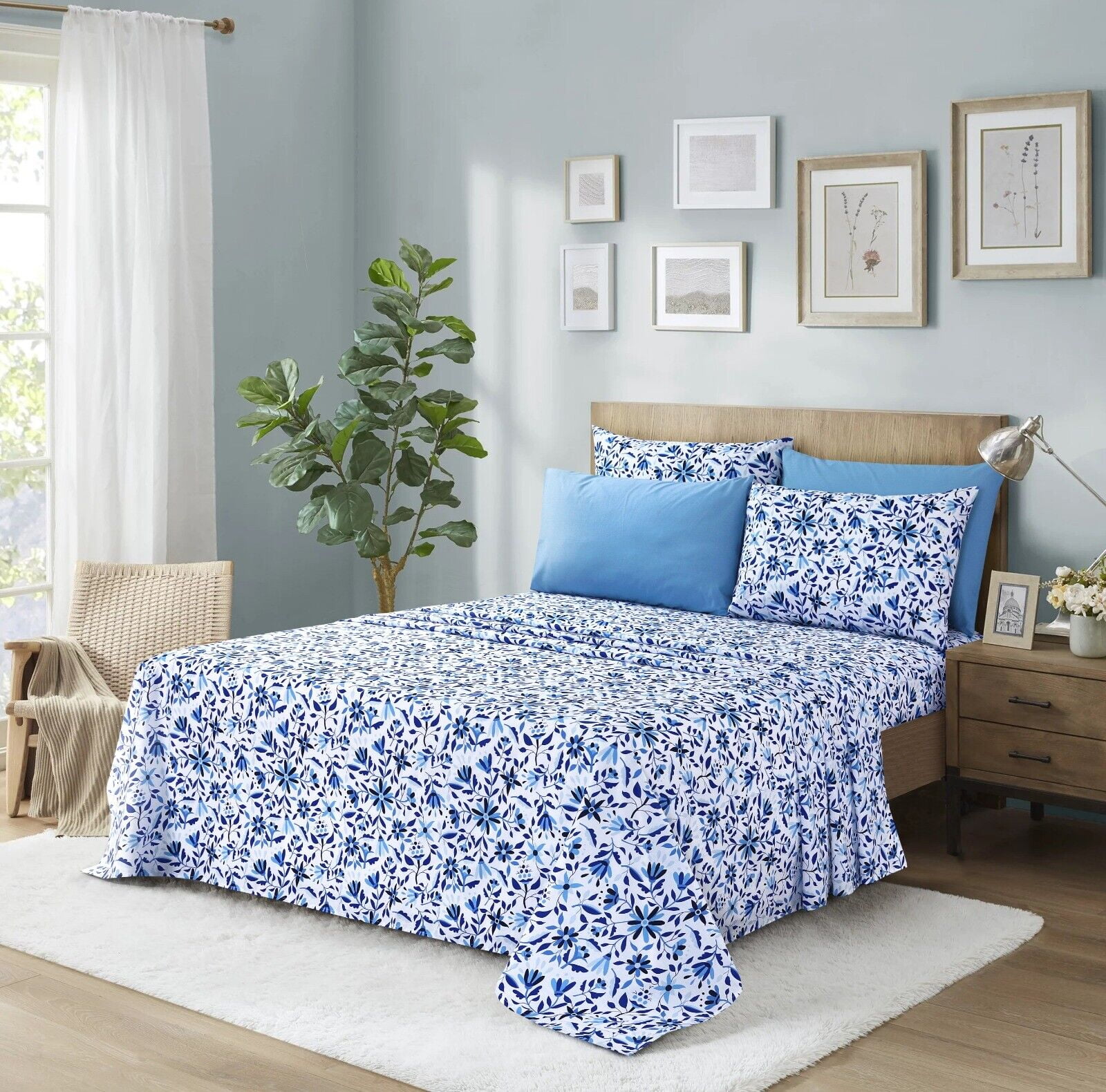 Luxior Collection 100% Cotton 6 Pcs Bed Sheets Set, 144TC, Deep Pocket