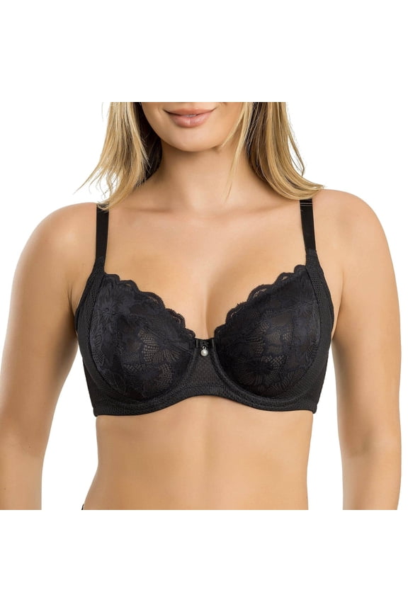 Luxlacy Full Bust Lace Padded Bra, Black, 38C