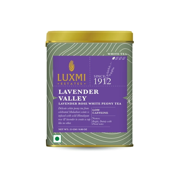 Luxmi Estates Lavender Valley White Tea 25gm Tin | Certified Organic White Tea
