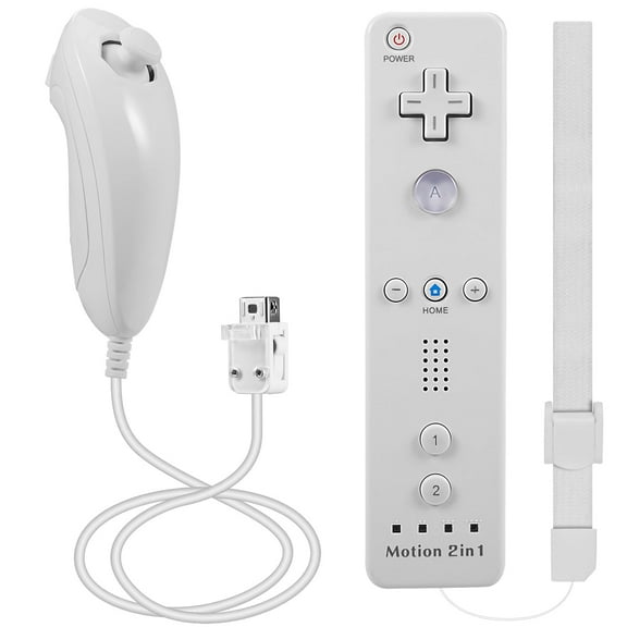 Luxmo 2in1 Built in Motion Plus Remote Controller Nunchuck Set Fo Wii&Wii U Console Video Games Console（White）
