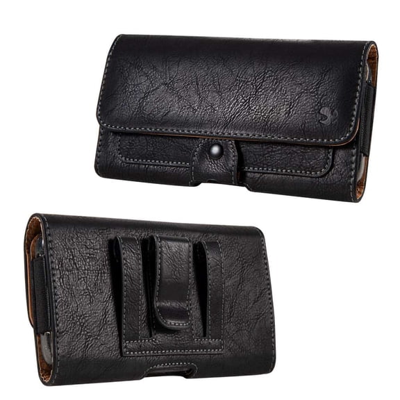 Luxmo Belt Holster Case Horizontal PU Leather [2 Card Slots] Phone Carrying Case Pouch with Magnetic Closure (Fits with Cases) for iPhone 15 Pro Max - Black