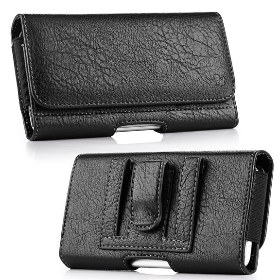 Luxmo Belt Holster Case Horizontal PU Leather Wallet [Card & Coin Slots] Magnetic Closure Phone Carrying (Fits with Cases) Case Pouch for iPhone 15 Pro Max - Black