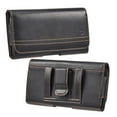 thumbnail image 1 of Luxmo Belt Holster Case for Samsung Galaxy S21 FE 5G - Horizontal PU Leather Stitching Magnetic Phone Carrying Pouch - Black, 1 of 9