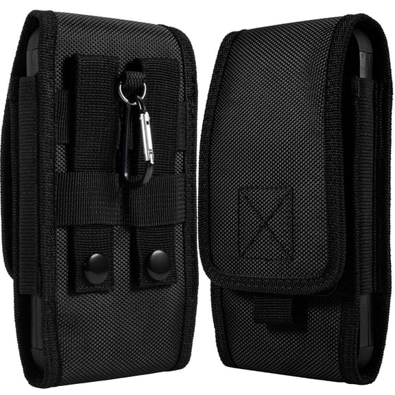 Luxmo Belt Holster Case for iPhone 12 Pro - Vertical Rugged Nylon [Card Slots & Belt Loops] Phone Carrying Pouch (Fits with Cases) - Black