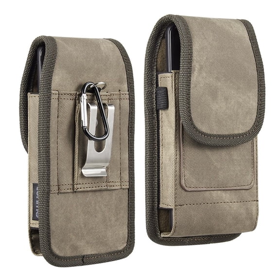 Luxmo Belt Holster Case (with LED Keychain Flashlight) Vertical Rugged Denim Fabric Nylon [Card Slots & Pen Holder] Phone Carrying (Fits with Cases) Case Pouch for Nothing Phone 2 - Brown