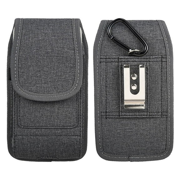 Luxmo Belt Holster Case (with LED Keychain Flashlight) Vertical Rugged Nylon [Card Slots & Pen Holder] Phone Carrying (Fits with Cases) Case Pouch for Nokia C210 - Dark Grey