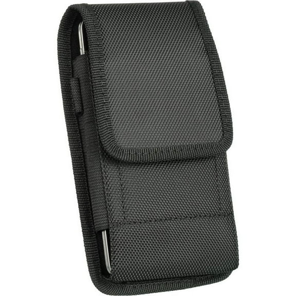 Luxmo Belt Holster for Cricket Debut S2, Vertical Rugged Nylon [Pen Holder] Phone Carrying Pouch Clip Case with Secure Velcro Closure, Loops (Fits with Rugged Cases) - Black