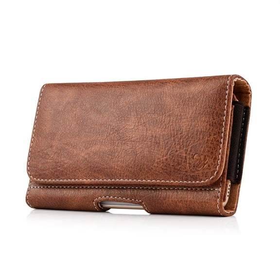 Luxmo Belt Holster for Google Pixel 7a Case - Horizontal PU Leather Wallet [Card & Coin Slots] Magnetic Closure Phone Carrying Case Pouch with LED Flashlight - Brown