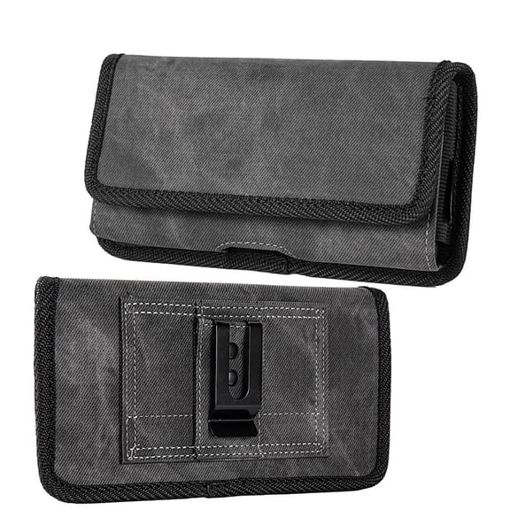 Luxmo Belt Holster for Motorola Edge 2023, Horizontal Rugged Nylon Denim Fabric Phone Pouch Clip Protector Wallet Case with Strap Closure, Card Slots and Belt Loops (Fits with Rugged Cases) - Black