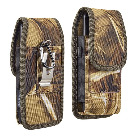 Luxmo Belt Holster for Nokia C110 Case - Vertical Rugged Nylon [Card Slots & Pen Holder] Phone Carrying Case Pouch (Fits with Cases) with LED Flashlight - Camo