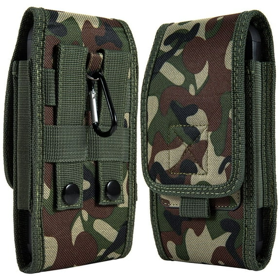 Luxmo Belt Holster for OnePlus Nord N30 5G Case - Vertical Rugged Nylon [Card Slots & Belt Loops] Phone Carrying Case Pouch (Fits with Cases) with LED Flashlight - Jungle Green Camo