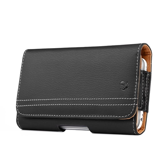 Luxmo Belt Holster for Samsung Galaxy S24+ Plus, Horizontal PU Leather Phone Pouch Clip Wallet Case Protector with Magnetic Closure , Card Slot and Belt Loops (Fits with Rugged Cases) - Black