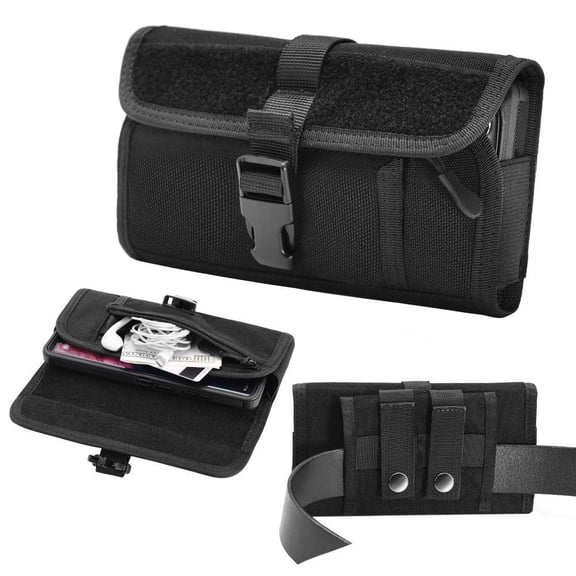 Luxmo Belt Holster for Motorola Edge 2024, Pouch Holder Phone Case, Buckle Clip Closure/Zipper Pocket/MOLLE, Nylon - Black