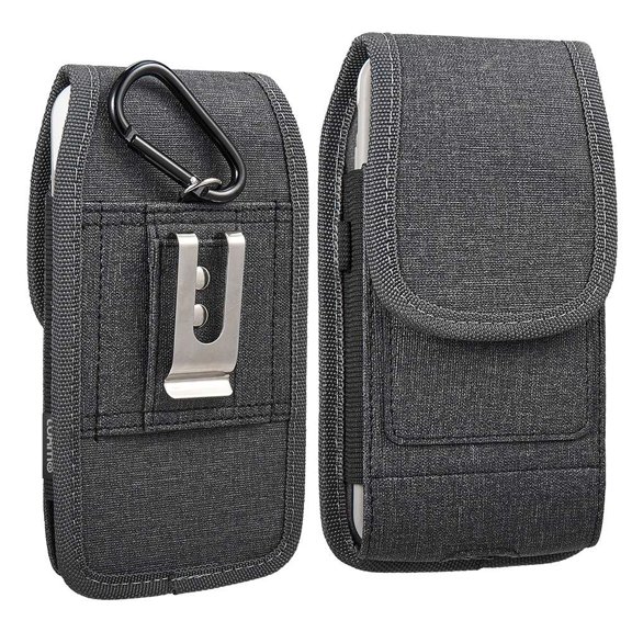Luxmo Belt Holster for Motorola Edge 2024, Pouch Holder Phone Case, Hook & Loop Closure/Card Slots/Carabiner Clip, Nylon - Gray