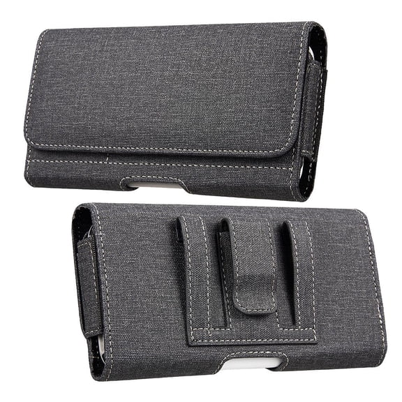 Luxmo OnePlus 8 Pro Belt Clip Holster - Horizontal Rugged Nylon Phone Holder Pouch Carrying Case (2 Card Slots/Coin Pockets) and Atom Wipe - Dark Gray