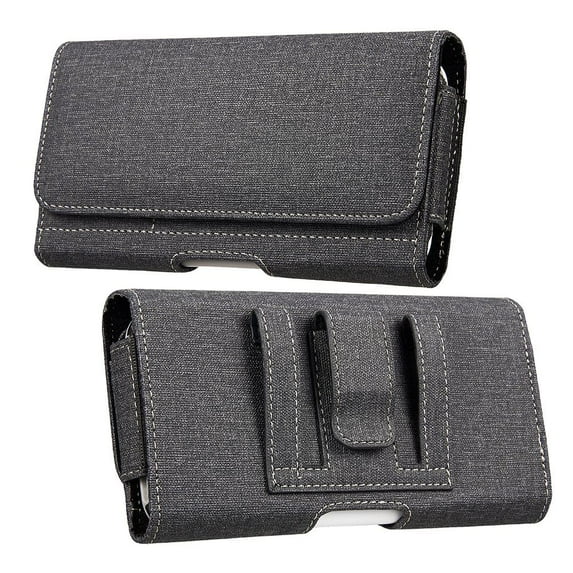 Luxmo Pouch for Moto G Play (2021) (Horizontal Rugged Nylon Phone Belt Holster Case with Card/Coin Holder Slots, Magnetic Flip Cover, Reinforced Belt Loops) - Black
