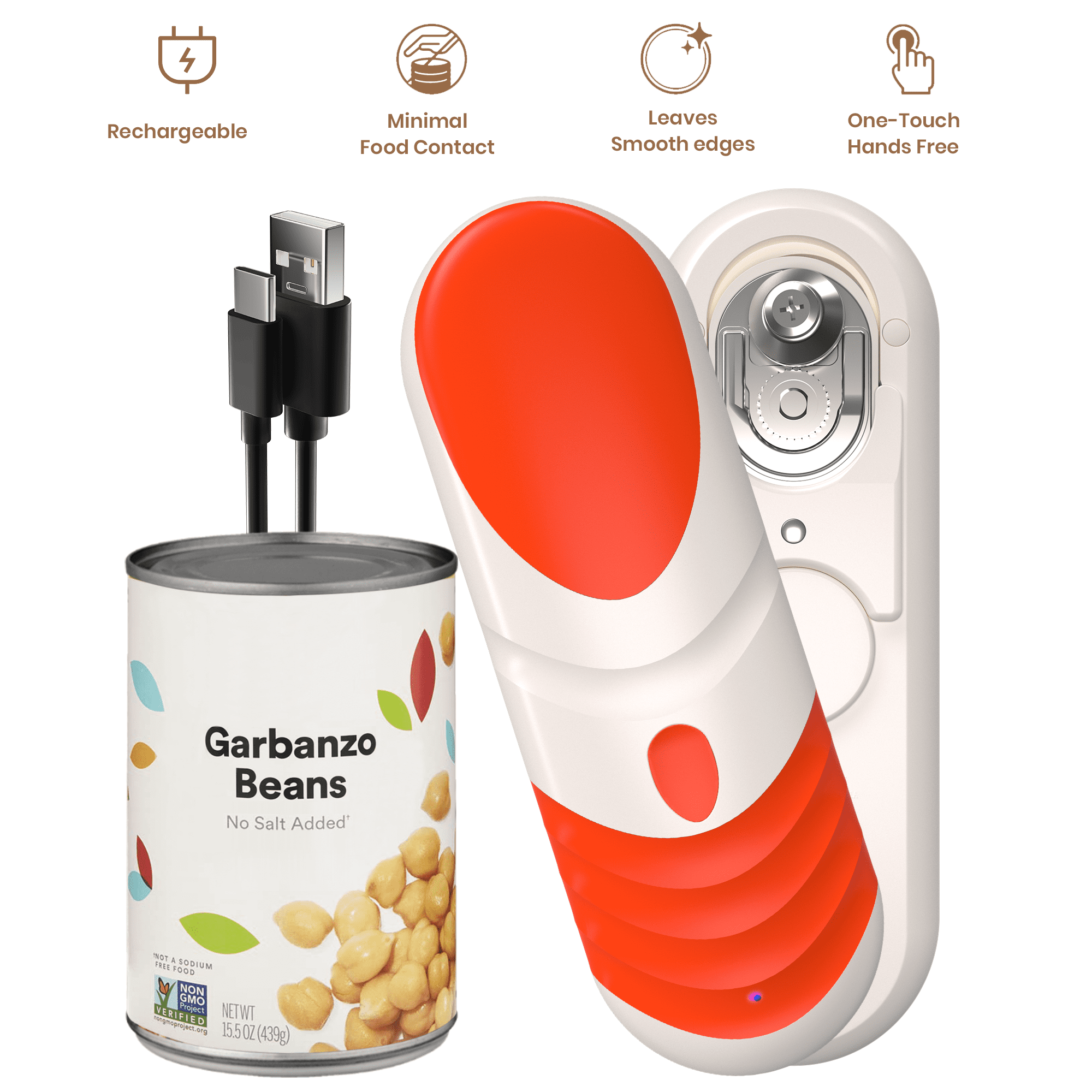 One Touch Hands Free Automatic Can Opener- Red