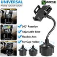 thumbnail image 1 of Luxmo Universal Cup Holder Cell Phone Car Mount with Long Adjustable Arm And Rotatable Cradle With Quick Release Button - Black, 1 of 9