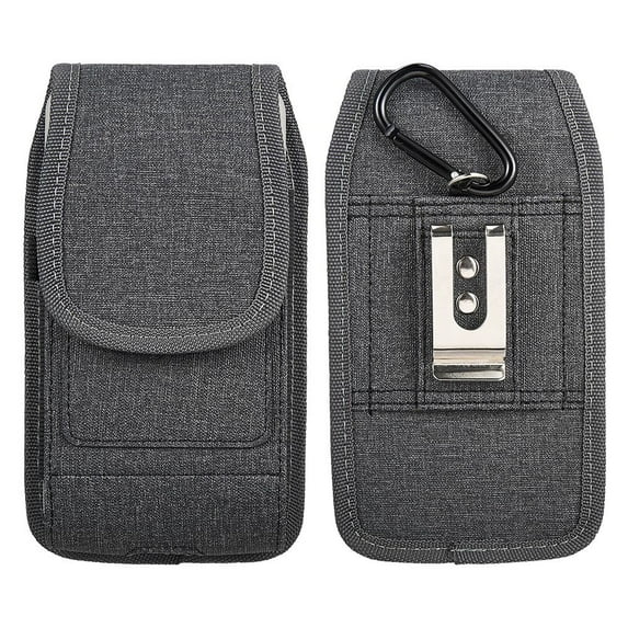 Luxmo Vertical Samsung Galaxy A71 5G Belt Clip Holster - Rugged Nylon Phone Pouch Carrying Case (2 Card Slots/Pen Holder) - Dark Gray