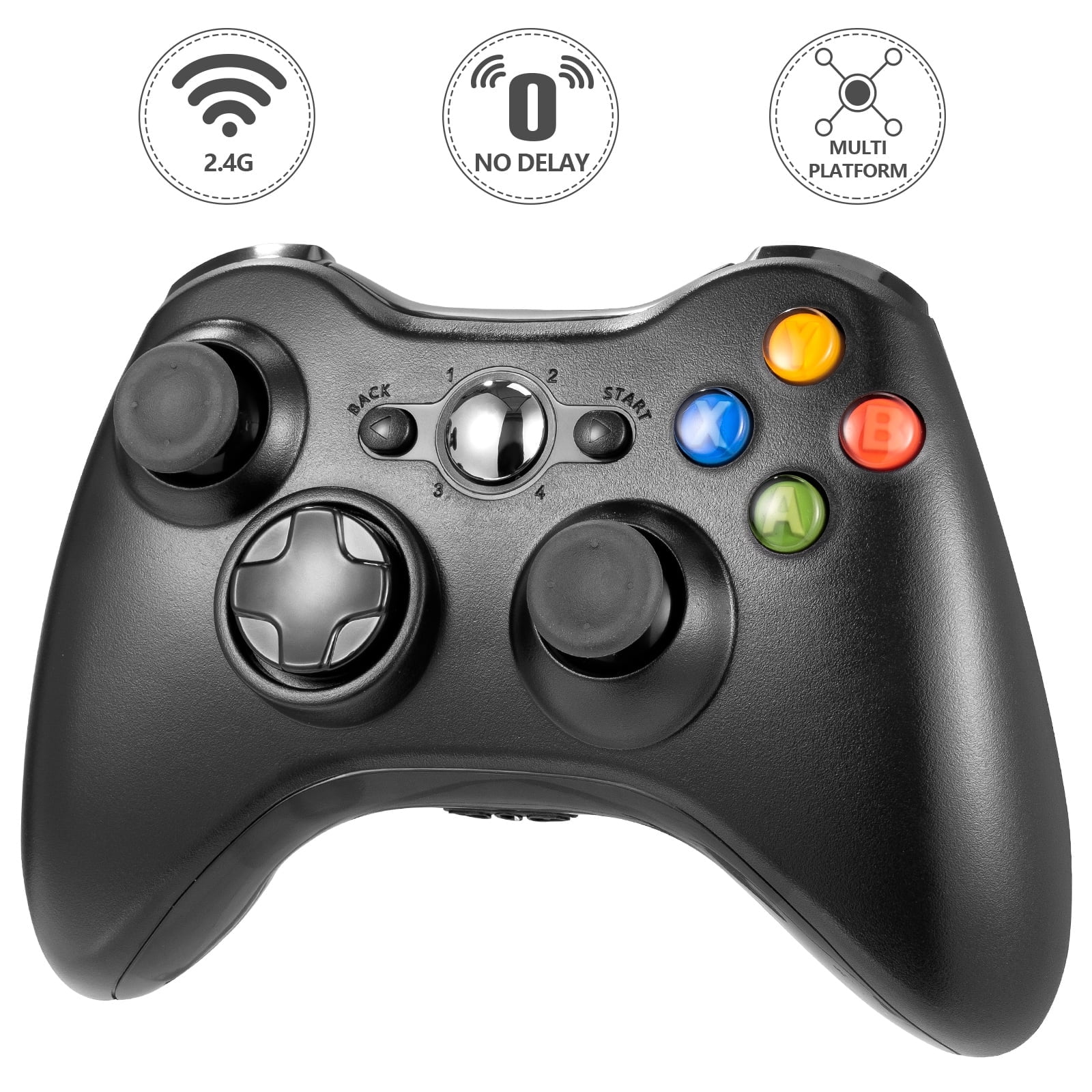 MIADORE Luxmo Wireless Controller for Xbox 360, 2.4GHz Game Controller Joystick Remote Wireless Gamepad for Xbox 360/Xbox 360 Slim/PC/Windows 7 8 10 with Dual Vibration (Black)