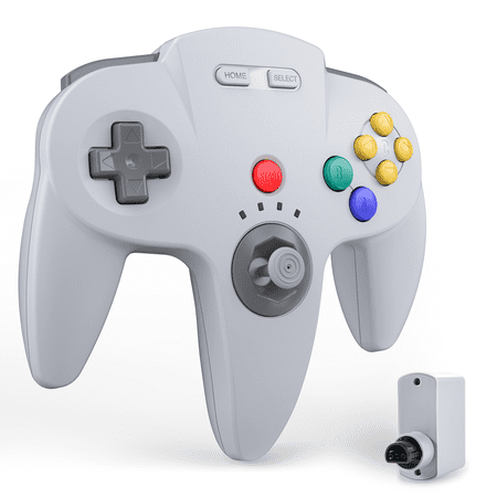 Luxmo Wireless N64 Controller, 2.4GHZ Wireless Joystick Controller Gamepad Compatible with N64 System Video Console (Gray)