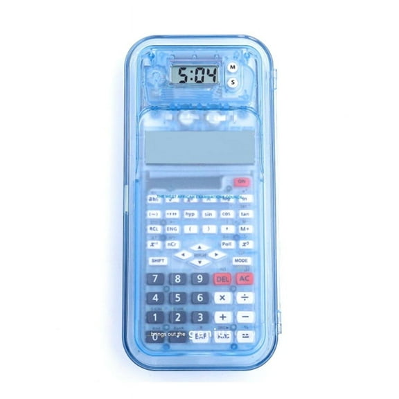 Luxmoc Multi-Function Scientific Calculator Transparent Pencil Case Time Display Scientific Function Calculator Blue
